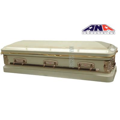 China ANA Factory Supply American Style Crepe Finish Full American White High Gloss Pink Couch Casket For Adult for sale