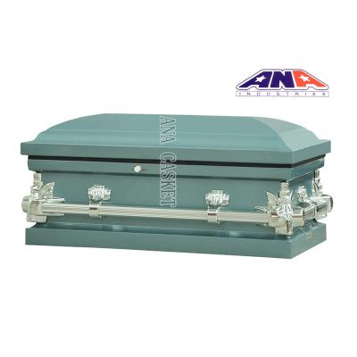 China ANA China Manufacturer High Inquiry Style American Light Blue Crepe Metal Finish Products Funeral Caskets For Children for sale