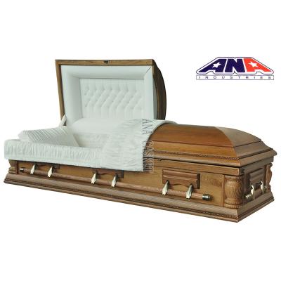 China ANA Veneer Wooden Style Funeral Equipment Swing Bar Handle Funeral Coffin for sale