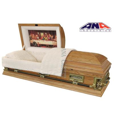 China American Poplar Wood Solip Last Supper Pieta Supplier ANA Funeral Style Wooden Casket for sale