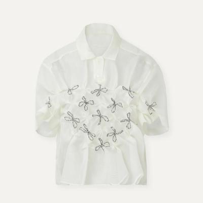 China New Trendy Short Sleeve Breathable Organza Summer White Casual Women's Sequined Blouses And Tops Shirts for sale