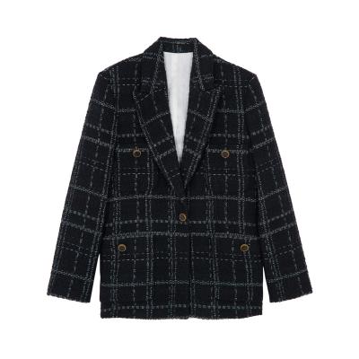 China 2022 Breathable Latest Design Check Plaid Fashion Fashionable Casual Blazers Ladies Womens Jacket Coat for sale