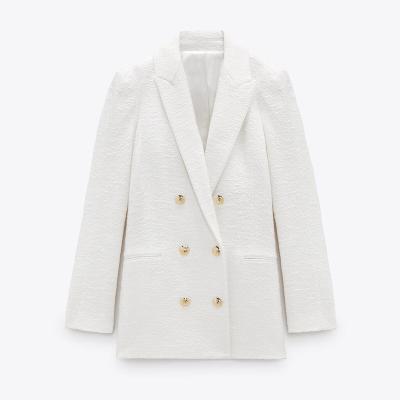 China 2022 Latest Design Fashionable Casual Daily Fashion Ladies Blazer Winter Coat Breathable Solid White Women for sale