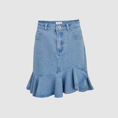 China New Fashion Trendy Breathable Ruffled 2022 Women Mini Denim Short Jean Skirt Summer for sale