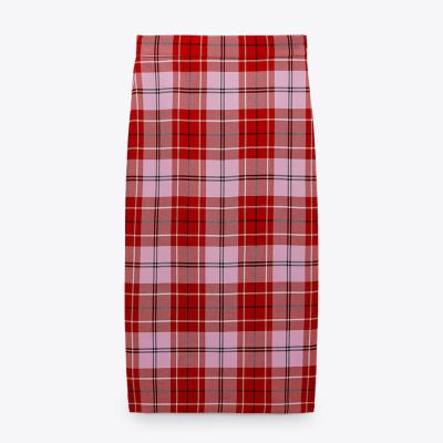 China 2022 Latest Design Summer Fashionable Causal Cotton Women Midi Plaid Breathable Checked Pencil Skirt for sale