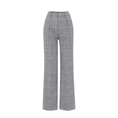 China Breathable 2022 Latest Design Fashionable Casual Vintage Check Plaid High Waist Women's Wide Leg Pants & Trousers for sale