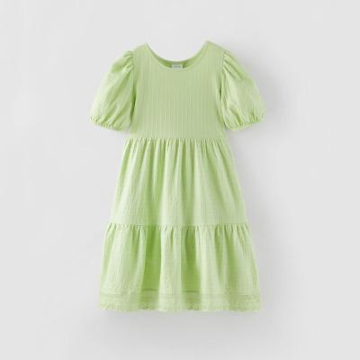 China Newest Design 2022 Sleeve Summer Organic Cotton Lovely Cute Baby Short High Quality Breathable Lace Up Girls' Dresses for sale