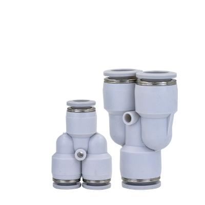 China Home Use Pneumatic components Y-shaped plastic quick plug PY three-way trachea quick connector for sale