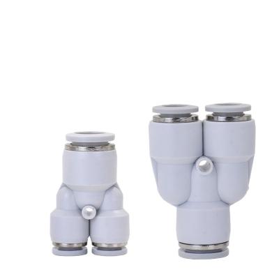 China Home Use PW trachea quick plug connector Y-type three-way variable diameter plastic pneumatic connector for sale