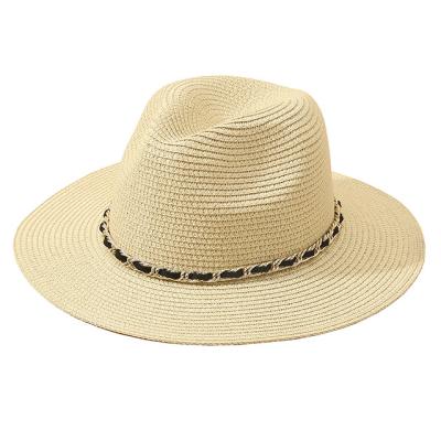 China 2023 Sun Protection Ladies Dress Summer Foldable Paper Straw Beach Hats Lifeguard Woven Chain Women UV Protection Sun Visor Panama Sun Hat for sale