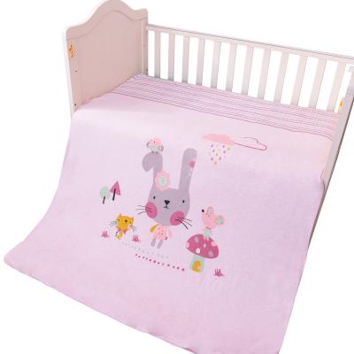 China Anti-Static Busybaby Cotton Cartoon Pink Rabbit Print By The Three Piece Bedding Set for sale