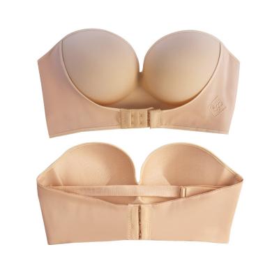 China QUICK DRY plus size underwear gathers strapless bra adjustable breathable invisible cup big bra for sale