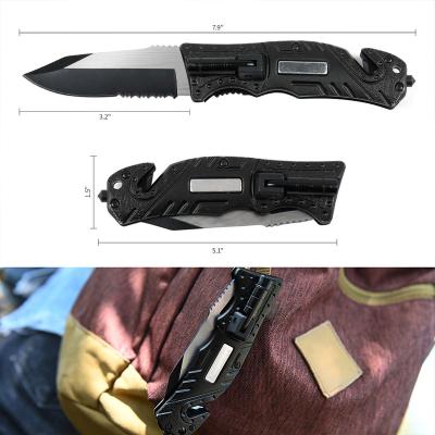 China Latest Cuchillo Stainless Steel LED Glass Breaker Bottle Opener Non-variable Outdoor Camping Rescue Folding Pocket Knife for sale