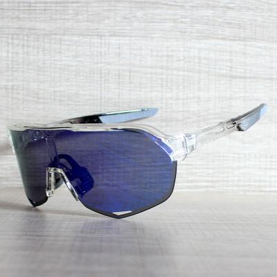 China Windproof Fashion Design Transparent Half Frame Blue Outdoor Sunglasses Mountaineering Windproof Bicycle Riding Cycling Glasses for sale