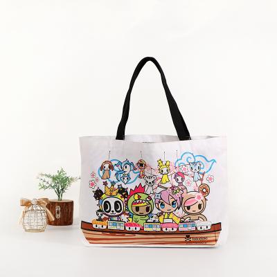 China Junlian OEM Tote Cotton Canvas Eco-friendly Handled Bag For Shopping With Heat Transfer Printing Cartoon Pattern for sale