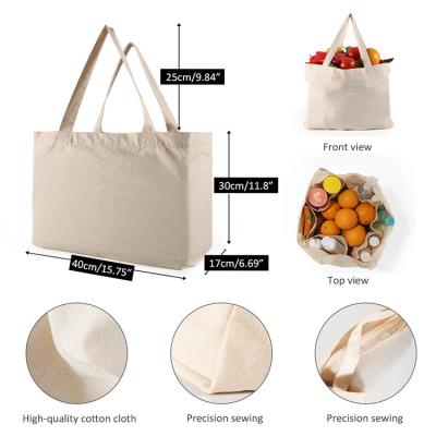 China Reusable Empty Bag Women Canvas Cotton Tote Handled Foldable Shopping Bags With Logo Custom Wholesale for sale