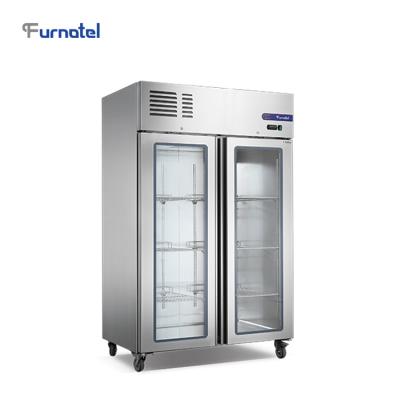 China Furnotel 1200L Single-Temperature Commercial Upright 2 Door Glass Fridge for sale