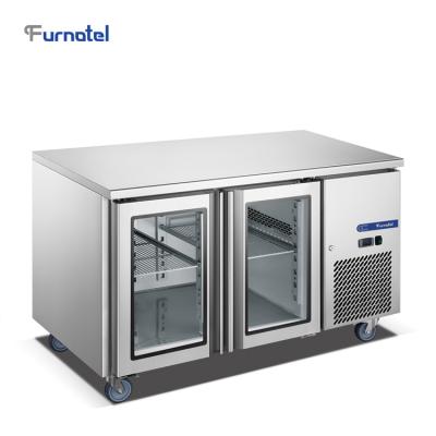 China Commercial Single-temperature FURNOTEL 270L Kitchen Stainless Steel Under Counter Glass Fridge 2 Door Refrigerator FRUC-7-1 for sale