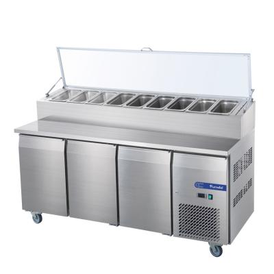 China FURNOTEL Single-temperature Stainless Steel 3-Door Salad Counter Fridge /1810mm Salad Prep Counter for sale