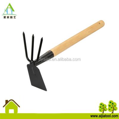 China Metal With Powder Coated Double Handle Wooden Garden Hoe With Wooden Handle Hoe And Cultivator Powder Coated Hand Tool for sale