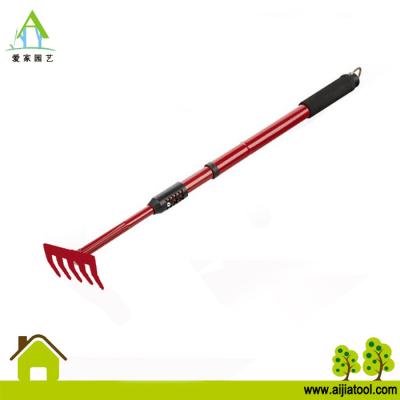 China Q235 With PP Handle Garden Hand Tool 5 Teeth Lawn Rake Powder Coated Telescopic Steel Handle PP Handle for sale