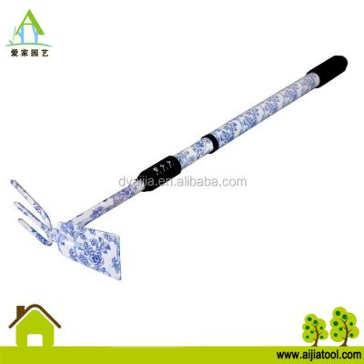 China Garden tool steel cultivator and hoe with printed with telescopic steel handle for sale