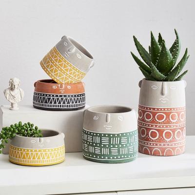 China Wholesale New Arrival Concrete Flower Pot Planter Pots For Plants Modern Head Planter Face Vase Statue Plant Cement Flower Pots for sale