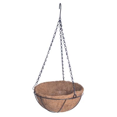 China Modern round metal hanging basket with nature coconut fiber liner for garden planter pot /set 2/set 3/set4 for sale