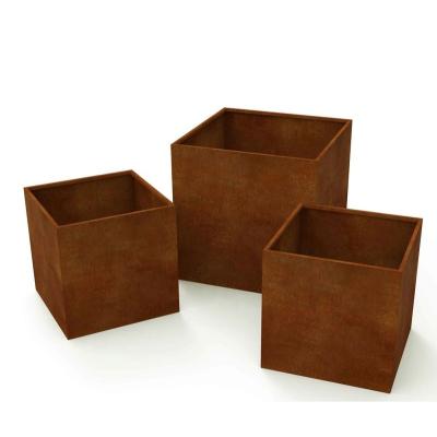 China CLASSIC Garden Rusty Steel Square Metal Large Square Planter Pot for sale