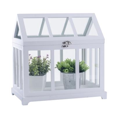 China Sustainable Style French Garden Balcony And Decor Indoor Wood Plant Mini Glass Greenhouse Set 2 NEW 2020 for sale