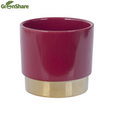 China Modern indoor glazed red green ceramic Christmas planters and flower pots for sale