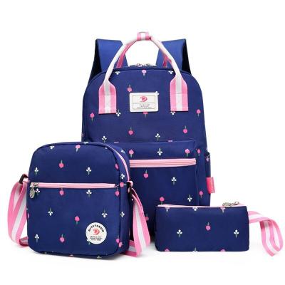 China Wholesale New Design Soft Durable Canvas Girls 3 Sets 3PCS Cheap Children School Bag Girls Soft Set for sale