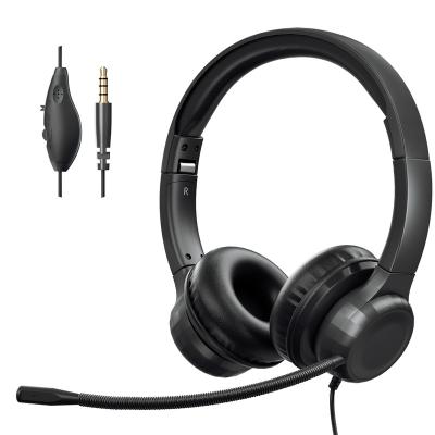 China Binaural Headband OEM P.J. Noise Canceling Headset Earphones Wired Official 3.5 Mm USB Call Center Headsets With Volume Control MIC for sale