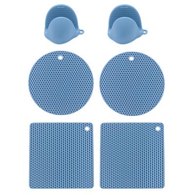 China Sustainable 6 Pcs Universal Silicone Pot Holder And Oven Mitts Heat Resistant Mat Set For Home Use for sale