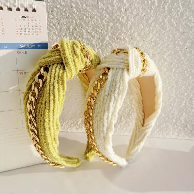 China CLARMER New Environmentally Friendly Women Fashion Hair Accessories Winter Solid Color Knitted Gold Chain Headband For Girls for sale