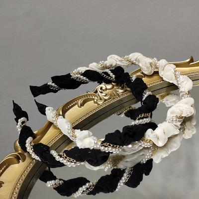 China CLARMER Environmentally Friendly Fashion Women Hair Accessories New High Quality Plated Fabric Braid Pearl Chain Headband for sale