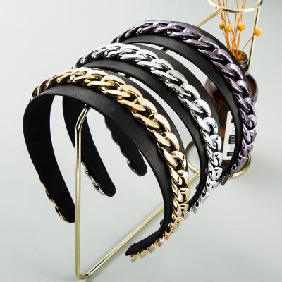 China New Fashion Women's Hair Accessories Canvas CLARMER Chain Headband Simple Wide Silver Environmental Friendly Gold for sale