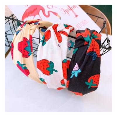 China Korean Fresh Print Korean Fresh Headband Fashion Strawberry Version Soft Medium Knot Cross Headband Lovely For Women for sale