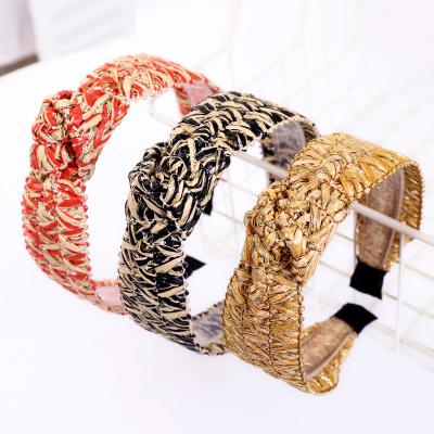 China CLARMER environmental friendly wholesales women fashion hair accessories straw handmade knot raffia hair band wide for sale