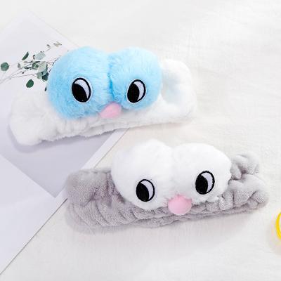 China Korea Fashion Cartoon Eye Beautiful Girls Fleece Makeup And Wash Face Coral Bowknot Headband Large for sale