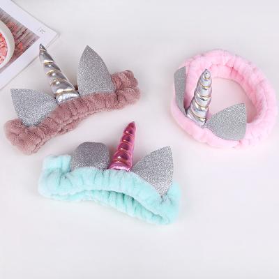 China Fashion Fantasy Unicorn Fleece Headband Hair Accessories Birthday Costume Party Glitter Coral Headband for sale