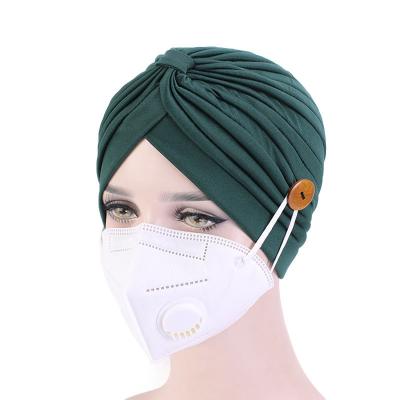 China 2020 New CLARMER Fashion Hair Accessories Simply Color Soft Indian Headwrap Headband Button Functional Turban for sale