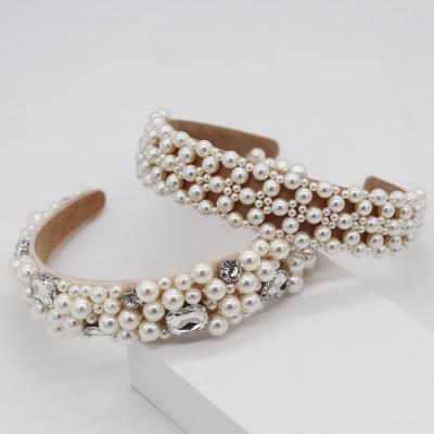 China Fashion Hot Selling Pink Baroque Victoria Vintage Fashion Shape Rhinestone Crystal Women Pearl Jeweled Headband for sale