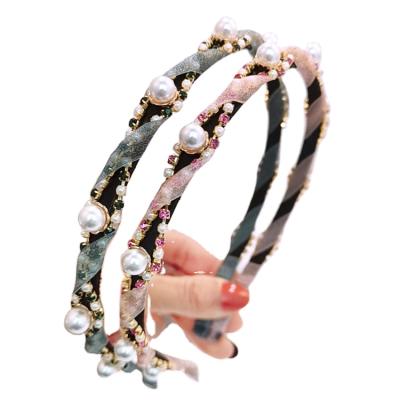 China Fashion Women Fashion New Pearl Headband Hair Accessories Lace Up Crystal Elegant Wrap Headbands for sale