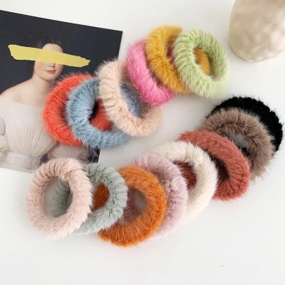 China New Fashion Women Hair Accessories Solid Mink Fur Scrunchies Hair Tie Elastic Environmental Friendly Candy Color for sale