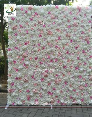 China UVG DIY luxury backdrop wedding in pink artificial rose flower wall for stage decoration CHR1136 for sale