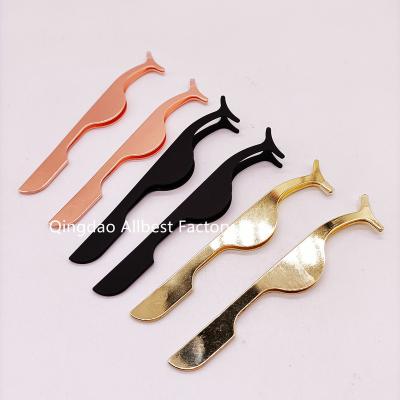 China Professional Black Eyelash Makeup Professional Stainless Steel Gold Eyelash Applicator False Eyelash Tweezers Rose Gold for sale