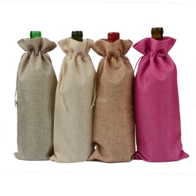 China 2020 Recyclable Environmental Wear Proof Cotton And Burlap Round Bottom Drawstring Wine Bag With Logo PrettyRed Wine Bags Insulated for sale