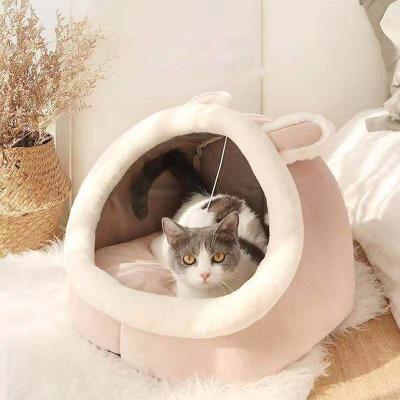 China Wholesale Breathable Soft Luxury Pet Accessories Bed Cat Cave House Shape Pet Cat Bed Plush Pet House for sale