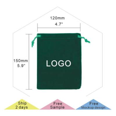 China Popular 12*15cm (4.7*5.9inch) Recyclable Free Sample Colorful Soft Drawstring Gift Bags Custom Printed Velvet Jewelry Pouch for sale